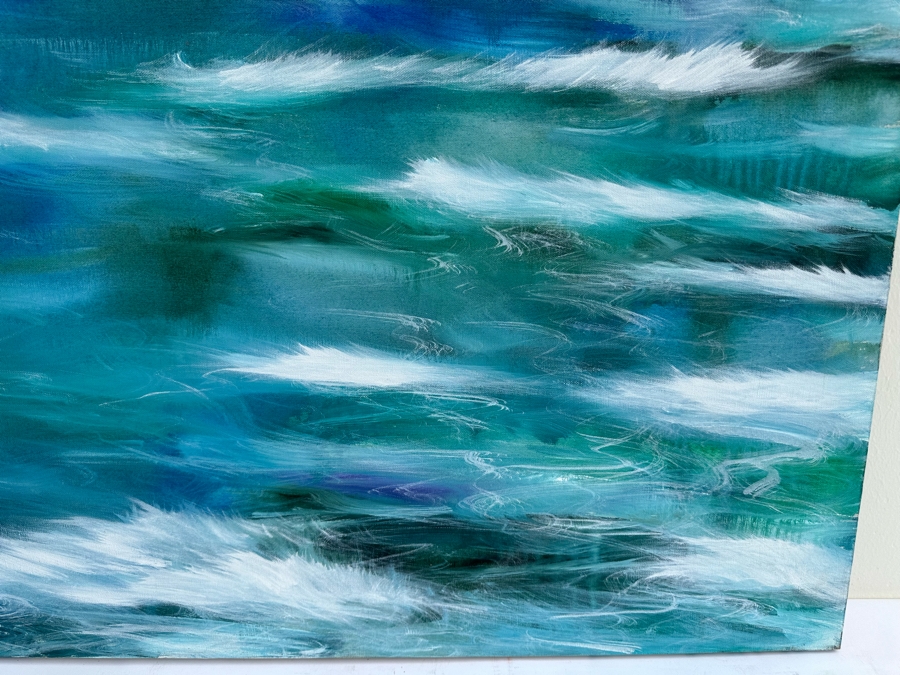Gerrit Greve (1948-2024, Cardiff by the Sea, CA) Original Abstract Ocean Waves Acrylic Painting On Canvas Titled 'Ocean #5' Signed Verso 40' X 30' Estimate $1,000-$2,000 (Updated Size) [Photo 2]