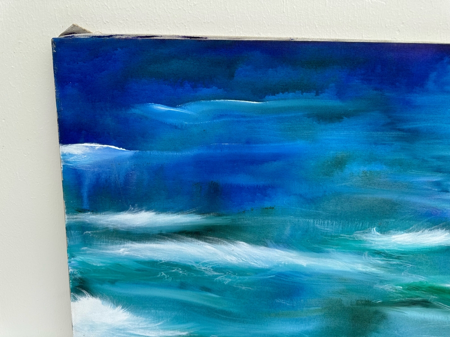 Gerrit Greve (1948-2024, Cardiff by the Sea, CA) Original Abstract Ocean Waves Acrylic Painting On Canvas Titled 'Ocean #5' Signed Verso 40' X 30' Estimate $1,000-$2,000 (Updated Size) [Photo 4]