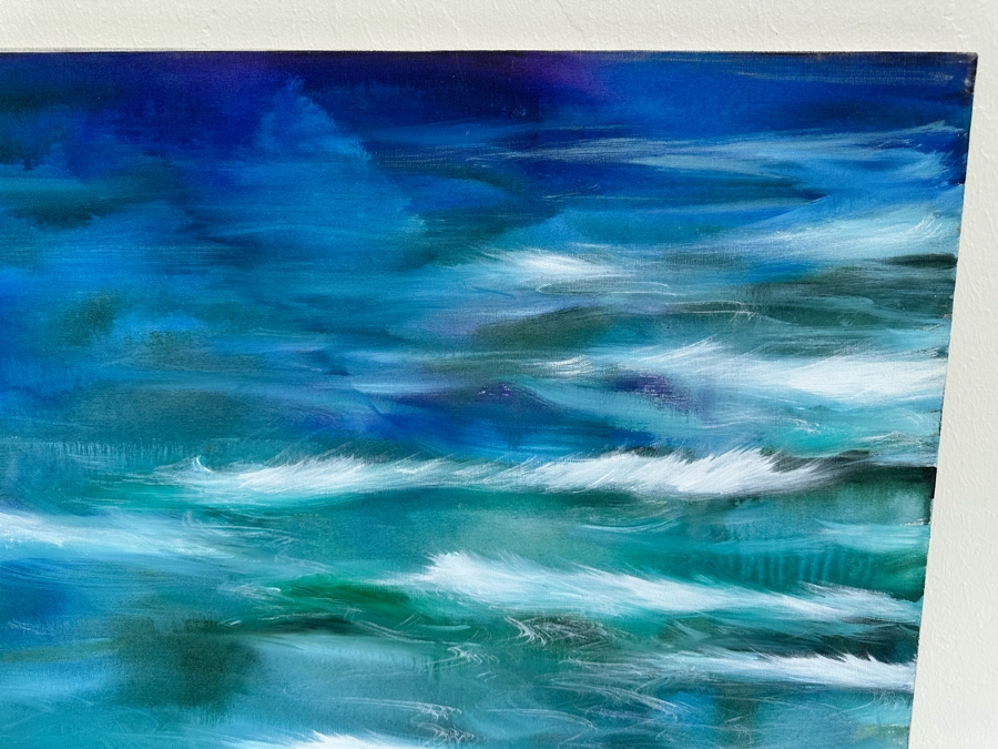 Gerrit Greve (1948-2024, Cardiff by the Sea, CA) Original Abstract Ocean Waves Acrylic Painting On Canvas Titled 'Ocean #5' Signed Verso 40' X 30' Estimate $1,000-$2,000 (Updated Size) [Photo 3]