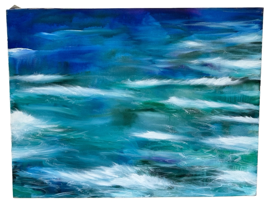 Gerrit Greve (1948-2024, Cardiff by the Sea, CA) Original Abstract Ocean Waves Acrylic Painting On Canvas Titled 'Ocean #5' Signed Verso 40' X 30' Estimate $1,000-$2,000 (Updated Size)