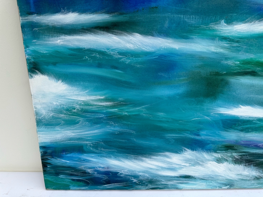 Gerrit Greve (1948-2024, Cardiff by the Sea, CA) Original Abstract Ocean Waves Acrylic Painting On Canvas Titled 'Ocean #5' Signed Verso 40' X 30' Estimate $1,000-$2,000 (Updated Size) [Photo 5]