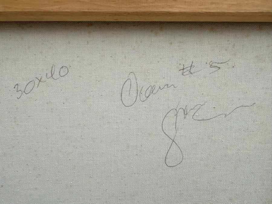 Gerrit Greve (1948-2024, Cardiff by the Sea, CA) Original Abstract Ocean Waves Acrylic Painting On Canvas Titled 'Ocean #5' Signed Verso 40' X 30' Estimate $1,000-$2,000 (Updated Size) [Photo 8]