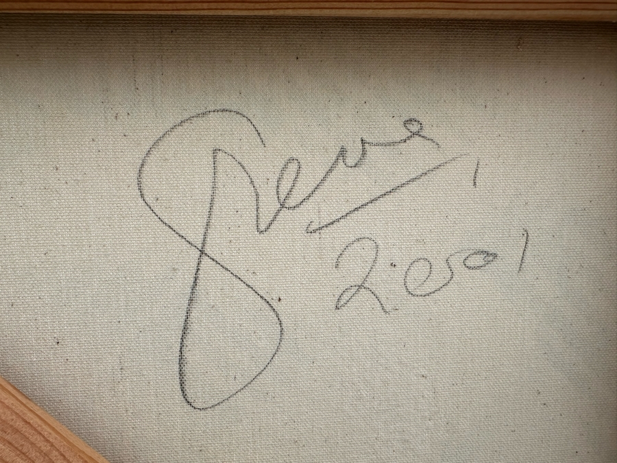 Gerrit Greve (1948-2024, Cardiff by the Sea, CA) Original Abstract Mixed Media Calligraphy Sand Acrylic Painting On Canvas Titled 'Altar' 2001 Signed Verso 36' X 36' Estimate $1,000-$2,000 [Photo 10]