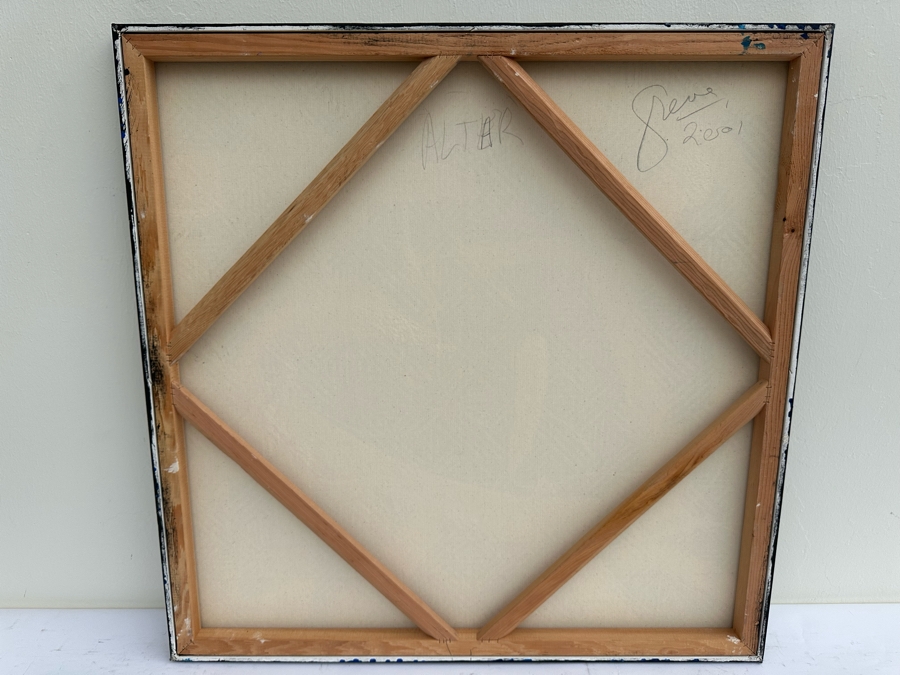 Gerrit Greve (1948-2024, Cardiff by the Sea, CA) Original Abstract Mixed Media Calligraphy Sand Acrylic Painting On Canvas Titled 'Altar' 2001 Signed Verso 36' X 36' Estimate $1,000-$2,000 [Photo 9]