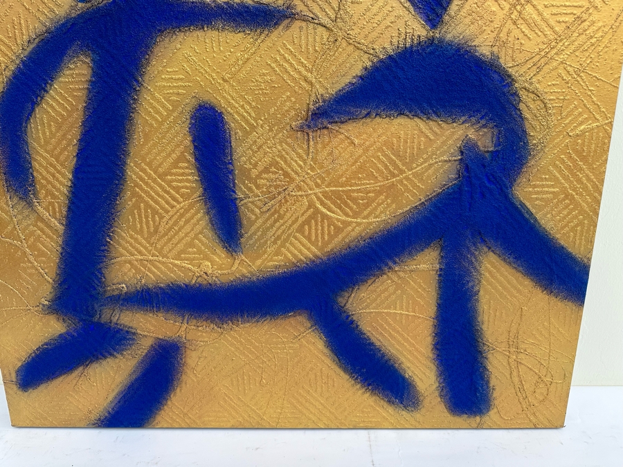 Gerrit Greve (1948-2024, Cardiff by the Sea, CA) Original Abstract Mixed Media Calligraphy Sand Acrylic Painting On Canvas Titled 'Altar' 2001 Signed Verso 36' X 36' Estimate $1,000-$2,000 [Photo 4]