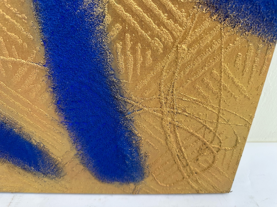 Gerrit Greve (1948-2024, Cardiff by the Sea, CA) Original Abstract Mixed Media Calligraphy Sand Acrylic Painting On Canvas Titled 'Altar' 2001 Signed Verso 36' X 36' Estimate $1,000-$2,000 [Photo 7]