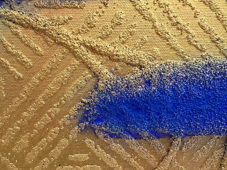 Gerrit Greve (1948-2024, Cardiff by the Sea, CA) Original Abstract Mixed Media Calligraphy Sand Acrylic Painting On Canvas Titled 'Altar' 2001 Signed Verso 36' X 36' Estimate $1,000-$2,000 [Photo 6]