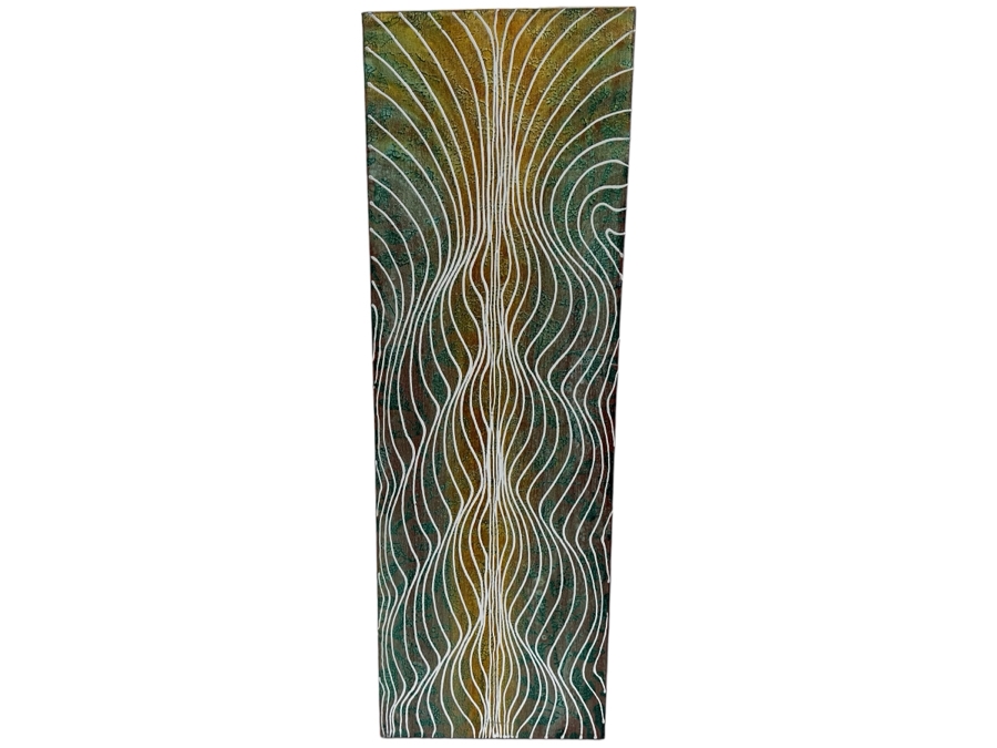 Gerrit Greve (1948-2024, Cardiff by the Sea, CA) Original Abstract Acrylic Painting On Canvas Titled 'The River' 2009 Signed Verso 12' X 36' Estimate $1,000-$2,000 [Photo 1]