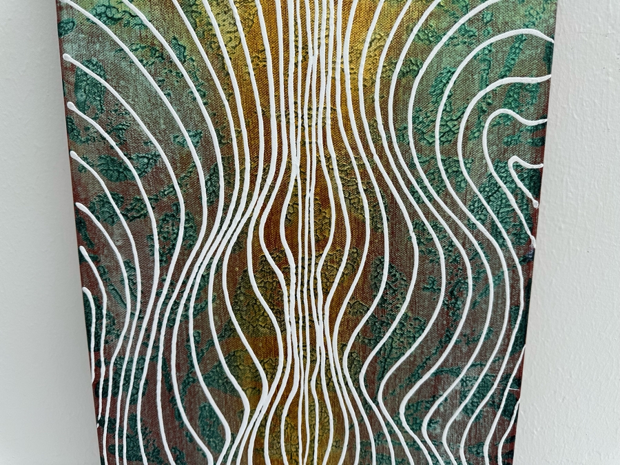 Gerrit Greve (1948-2024, Cardiff by the Sea, CA) Original Abstract Acrylic Painting On Canvas Titled 'The River' 2009 Signed Verso 12' X 36' Estimate $1,000-$2,000 [Photo 4]