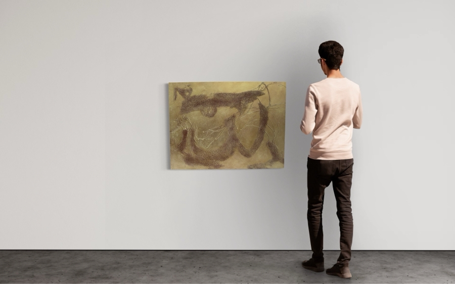 Gerrit Greve (1948-2024, Cardiff by the Sea, CA) Original Abstract Mixed Media Sand Acrylic Painting On Canvas Titled 'God 3' 2005 Signed Verso 40' X 30' Estimate $1,000-$2,000 [Photo 2]