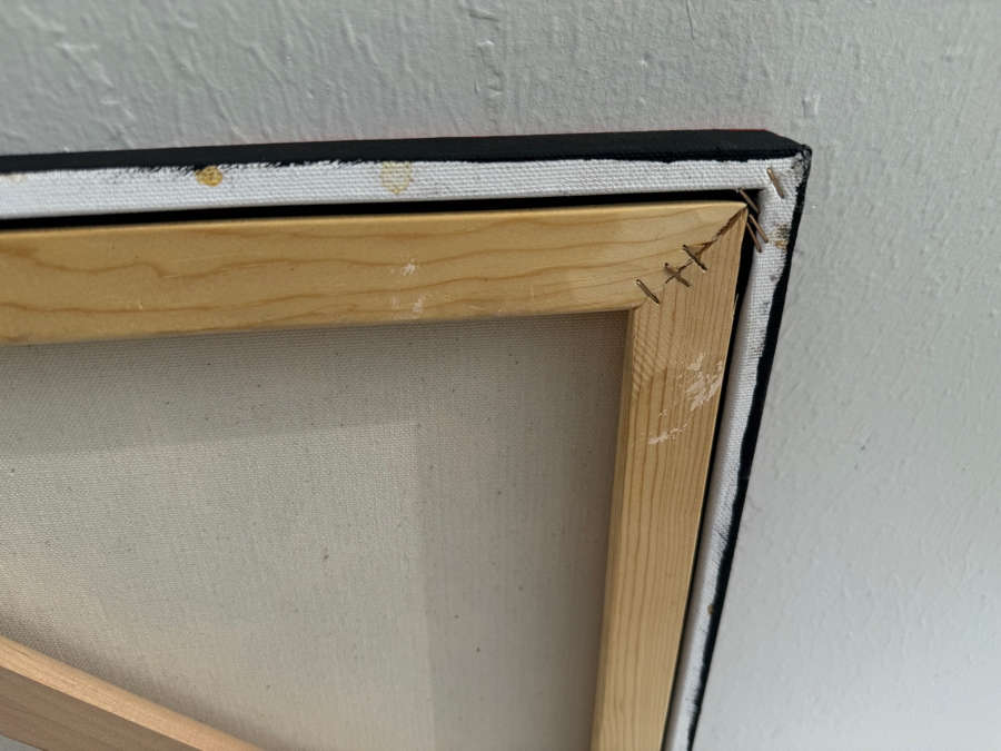 Gerrit Greve (1948-2024, Cardiff by the Sea, CA) Original Mixed Media Textured United States Flag Acrylic Painting On Canvas Titled 'Flag In New Colors' 2002 Signed Verso 4' X 30' Estimate $1,500-$3,000 [Photo 8]