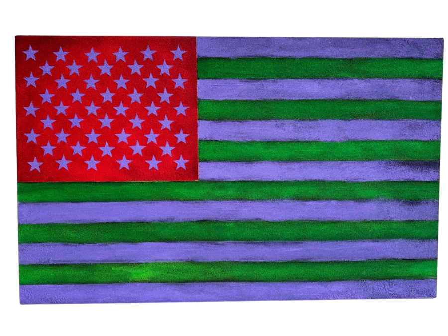 Gerrit Greve (1948-2024, Cardiff by the Sea, CA) Original Mixed Media Textured United States Flag Acrylic Painting On Canvas Titled 'Flag In New Colors' 2002 Signed Verso 4' X 30' Estimate $1,500-$3,000 [Photo 2]