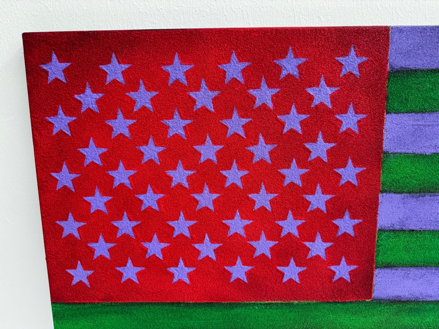 Gerrit Greve (1948-2024, Cardiff by the Sea, CA) Original Mixed Media Textured United States Flag Acrylic Painting On Canvas Titled 'Flag In New Colors' 2002 Signed Verso 4' X 30' Estimate $1,500-$3,000 [Photo 3]
