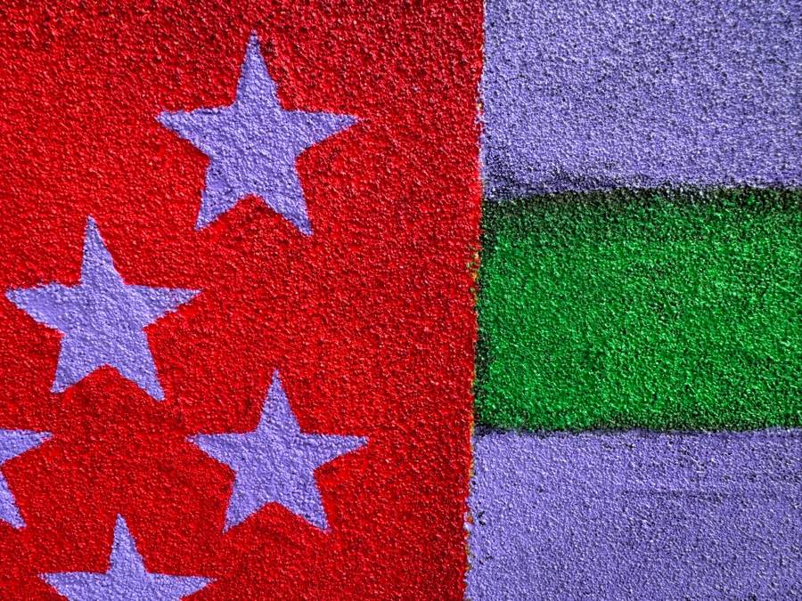 Gerrit Greve (1948-2024, Cardiff by the Sea, CA) Original Mixed Media Textured United States Flag Acrylic Painting On Canvas Titled 'Flag In New Colors' 2002 Signed Verso 4' X 30' Estimate $1,500-$3,000 [Photo 4]