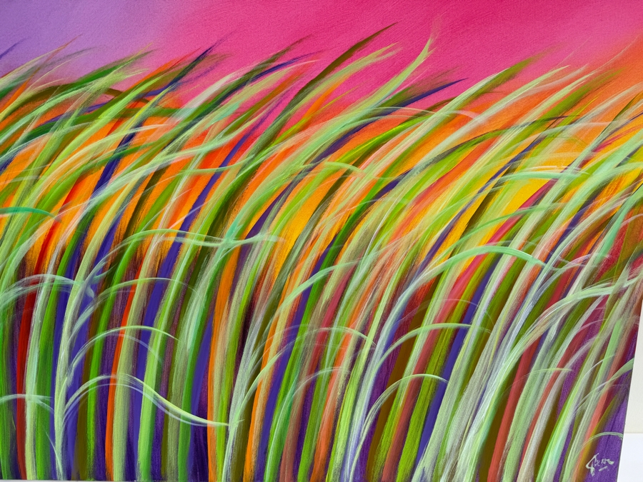 Gerrit Greve (1948-2024, Cardiff by the Sea, CA) Original Colorful Ocean Reeds Acrylic Painting On Canvas 2022 Signed Verso 7' X 3' Estimate $1,000-$2,000 [Photo 4]