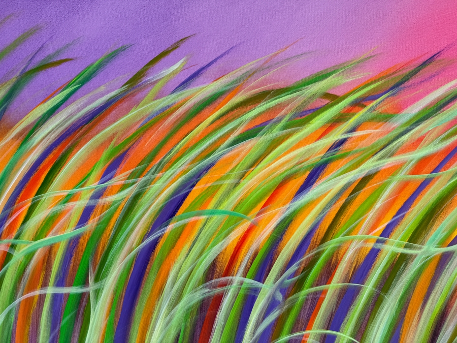 Gerrit Greve (1948-2024, Cardiff by the Sea, CA) Original Colorful Ocean Reeds Acrylic Painting On Canvas 2022 Signed Verso 7' X 3' Estimate $1,000-$2,000 [Photo 6]