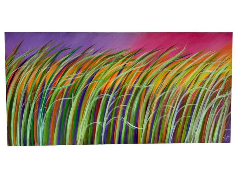 Gerrit Greve (1948-2024, Cardiff by the Sea, CA) Original Colorful Ocean Reeds Acrylic Painting On Canvas 2022 Signed Verso 7' X 3' Estimate $1,000-$2,000 [Photo 2]