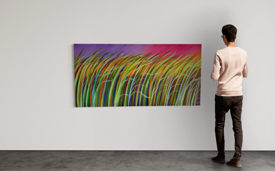 Gerrit Greve (1948-2024, Cardiff by the Sea, CA) Original Colorful Ocean Reeds Acrylic Painting On Canvas 2022 Signed Verso 7' X 3' Estimate $1,000-$2,000
