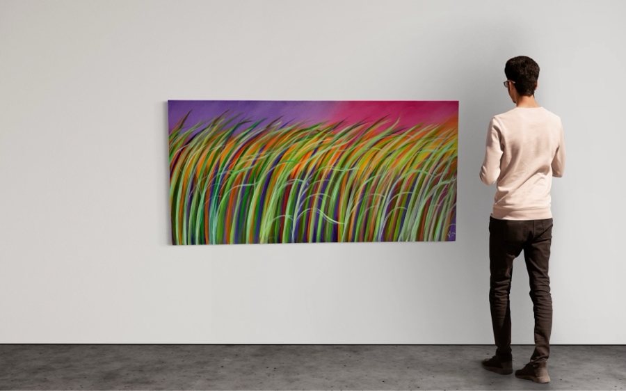 Gerrit Greve (1948-2024, Cardiff by the Sea, CA) Original Colorful Ocean Reeds Acrylic Painting On Canvas 2022 Signed Verso 7' X 3' Estimate $1,000-$2,000 [Photo 1]