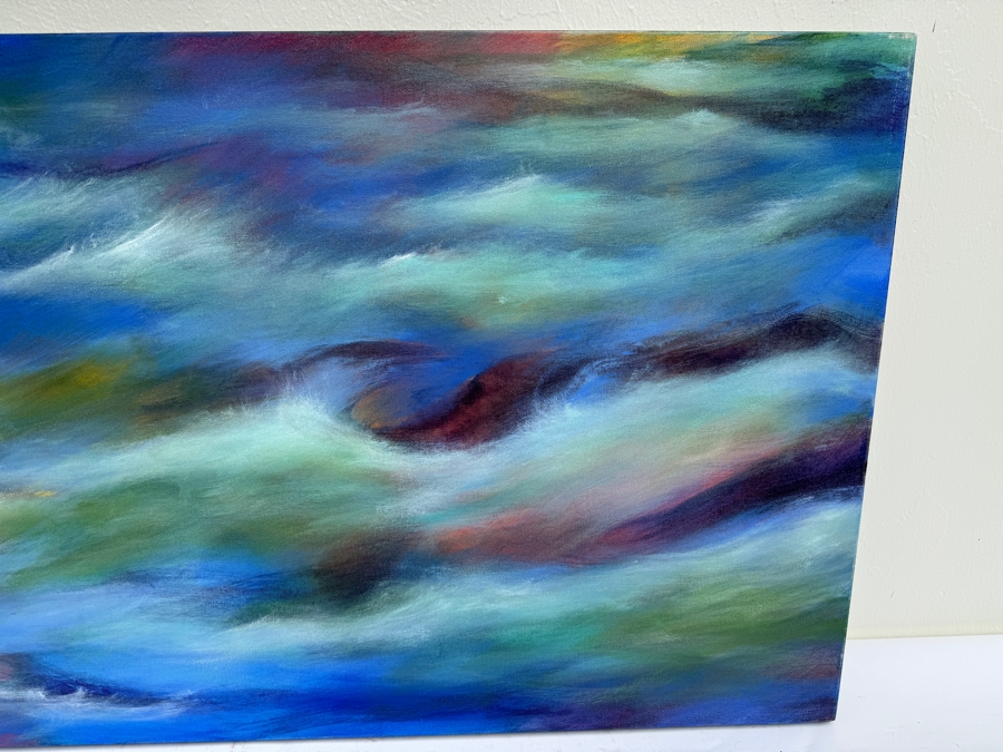 Gerrit Greve (1948-2024, Cardiff by the Sea, CA) Original Abstract Ocean Waves Acrylic Painting On Canvas Titled 'Sfumato Surf' 2019 Signed Verso 4' X 2' Estimate $1,000-$2,000 [Photo 3]