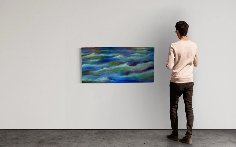 Gerrit Greve (1948-2024, Cardiff by the Sea, CA) Original Abstract Ocean Waves Acrylic Painting On Canvas Titled 'Sfumato Surf' 2019 Signed Verso 4' X 2' Estimate $1,000-$2,000 [Photo 2]