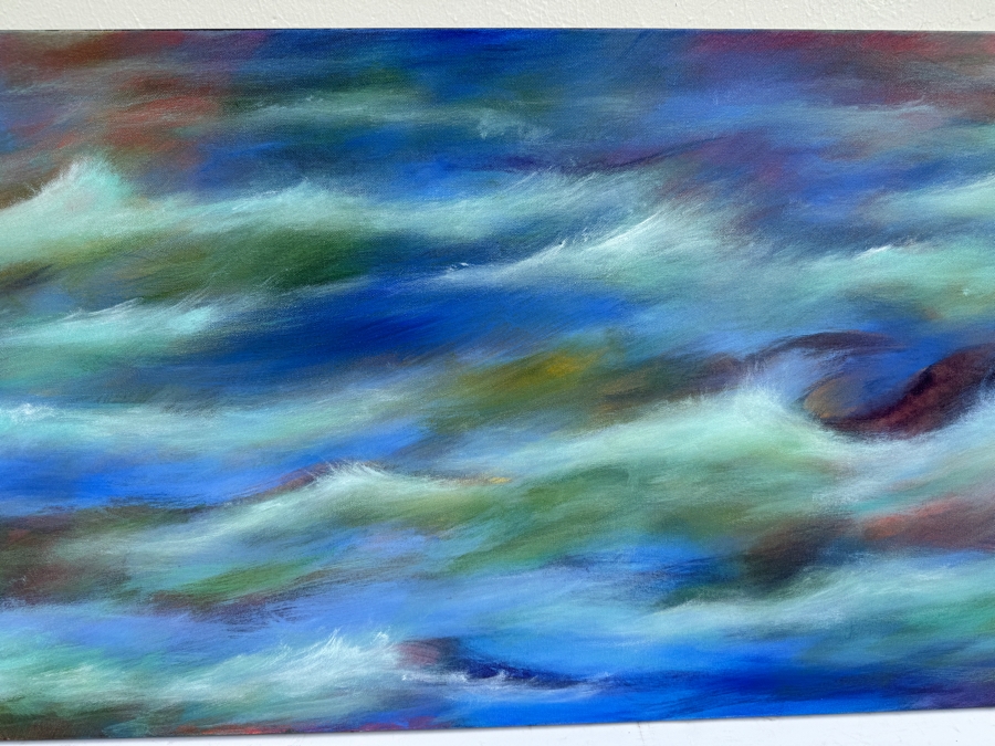 Gerrit Greve (1948-2024, Cardiff by the Sea, CA) Original Abstract Ocean Waves Acrylic Painting On Canvas Titled 'Sfumato Surf' 2019 Signed Verso 4' X 2' Estimate $1,000-$2,000 [Photo 4]