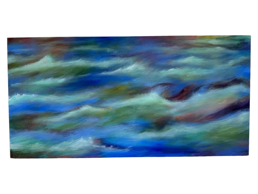 Gerrit Greve (1948-2024, Cardiff by the Sea, CA) Original Abstract Ocean Waves Acrylic Painting On Canvas Titled 'Sfumato Surf' 2019 Signed Verso 4' X 2' Estimate $1,000-$2,000