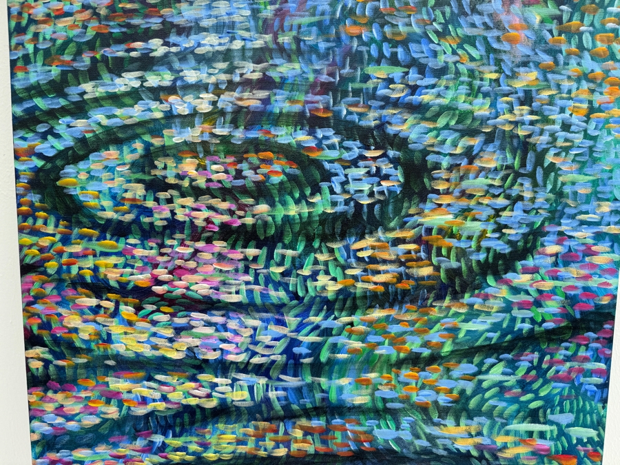 Gerrit Greve (1948-2024, Cardiff by the Sea, CA) Original Abstract Acrylic Acrylic Painting On Canvas Titled 'Double Ripple Ode' 2000 Signed Verso 4' X 2' Retails $8,000 Estimate $1,000-$2,000 [Photo 4]