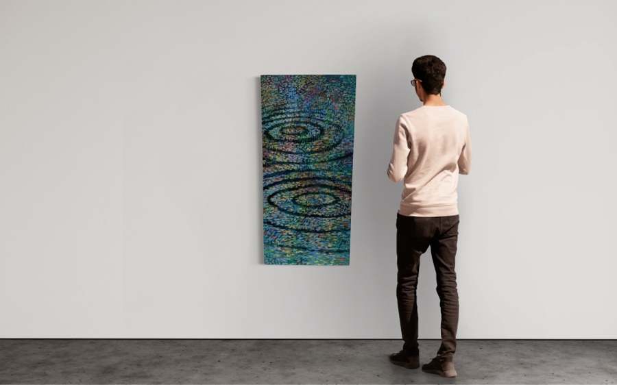 Gerrit Greve (1948-2024, Cardiff by the Sea, CA) Original Abstract Acrylic Acrylic Painting On Canvas Titled 'Double Ripple Ode' 2000 Signed Verso 4' X 2' Retails $8,000 Estimate $1,000-$2,000 [Photo 2]