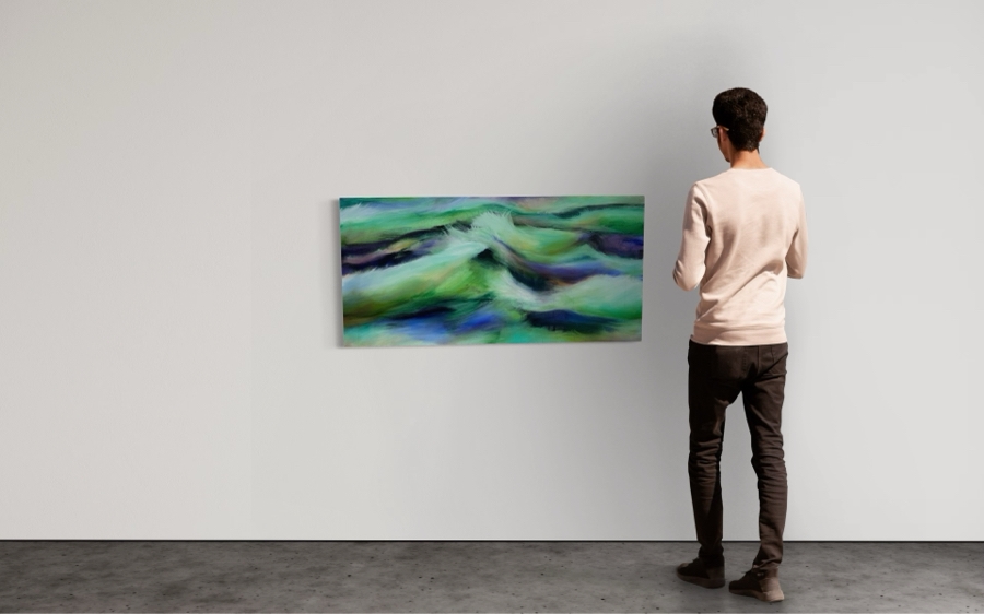 Gerrit Greve (1948-2024, Cardiff by the Sea, CA) Original Abstract Ocean Waves Acrylic Painting On Canvas Titled 'Angel Ocean' 2015 Signed Verso 4' X 2' Estimate $1,000-$2,000 [Photo 2]