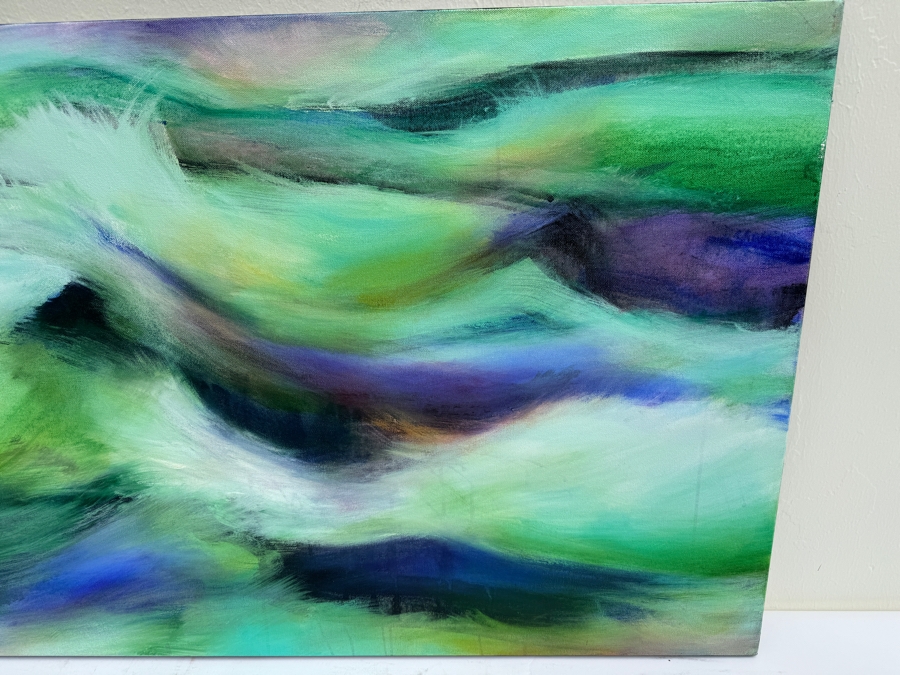 Gerrit Greve (1948-2024, Cardiff by the Sea, CA) Original Abstract Ocean Waves Acrylic Painting On Canvas Titled 'Angel Ocean' 2015 Signed Verso 4' X 2' Estimate $1,000-$2,000 [Photo 4]