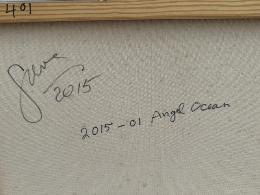 Gerrit Greve (1948-2024, Cardiff by the Sea, CA) Original Abstract Ocean Waves Acrylic Painting On Canvas Titled 'Angel Ocean' 2015 Signed Verso 4' X 2' Estimate $1,000-$2,000 [Photo 8]