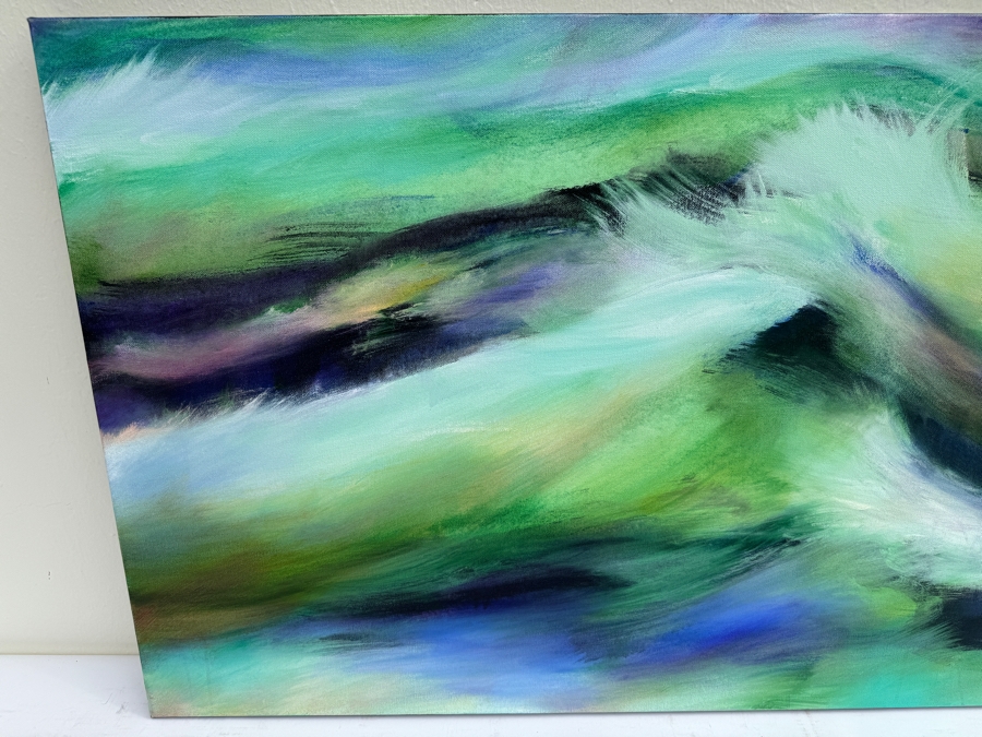 Gerrit Greve (1948-2024, Cardiff by the Sea, CA) Original Abstract Ocean Waves Acrylic Painting On Canvas Titled 'Angel Ocean' 2015 Signed Verso 4' X 2' Estimate $1,000-$2,000 [Photo 5]