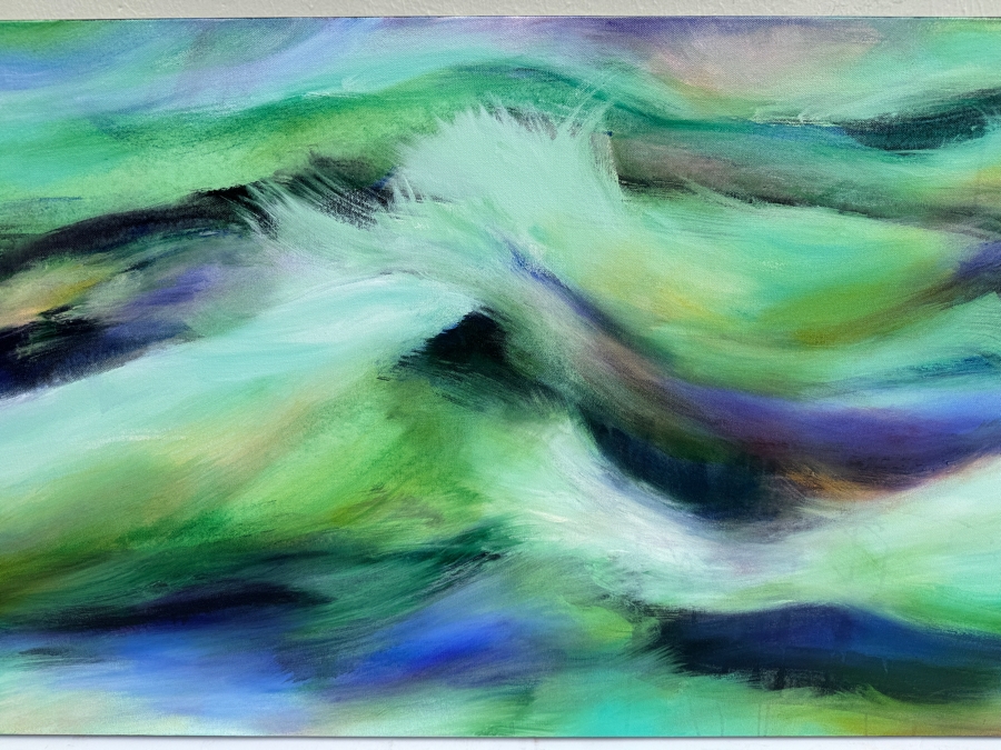 Gerrit Greve (1948-2024, Cardiff by the Sea, CA) Original Abstract Ocean Waves Acrylic Painting On Canvas Titled 'Angel Ocean' 2015 Signed Verso 4' X 2' Estimate $1,000-$2,000 [Photo 3]