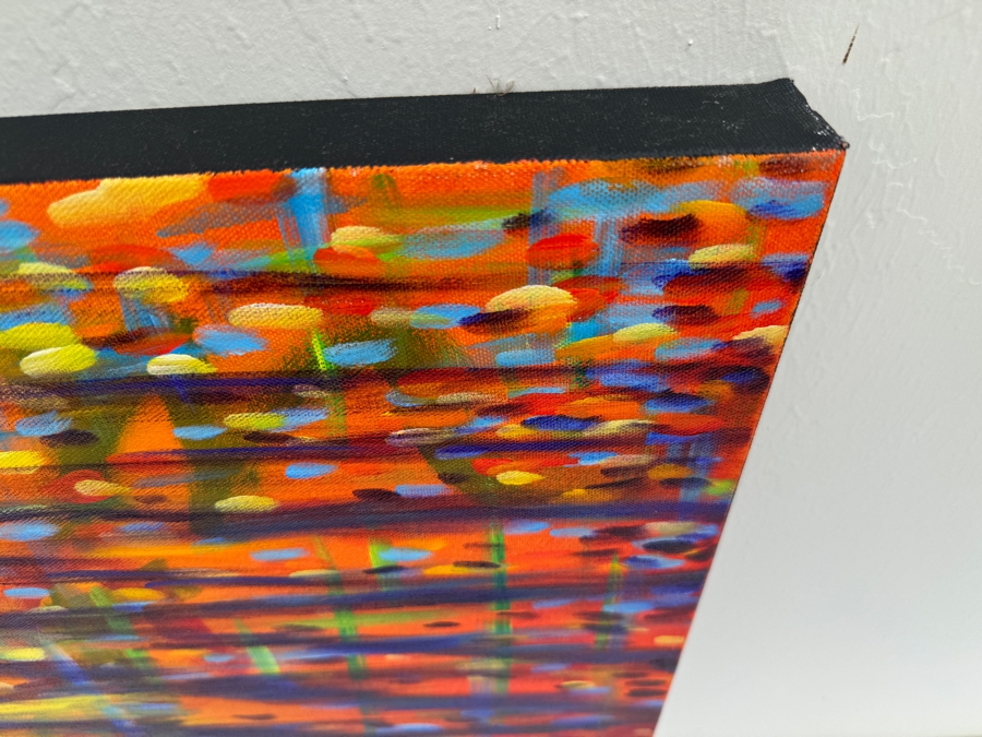 Gerrit Greve (1948-2024, Cardiff by the Sea, CA) Original Abstract Ripple Acrylic Painting On Canvas Titled 'Peace' 2019 Signed Verso 4' X 2' Estimate $1,000-$2,000 [Photo 6]