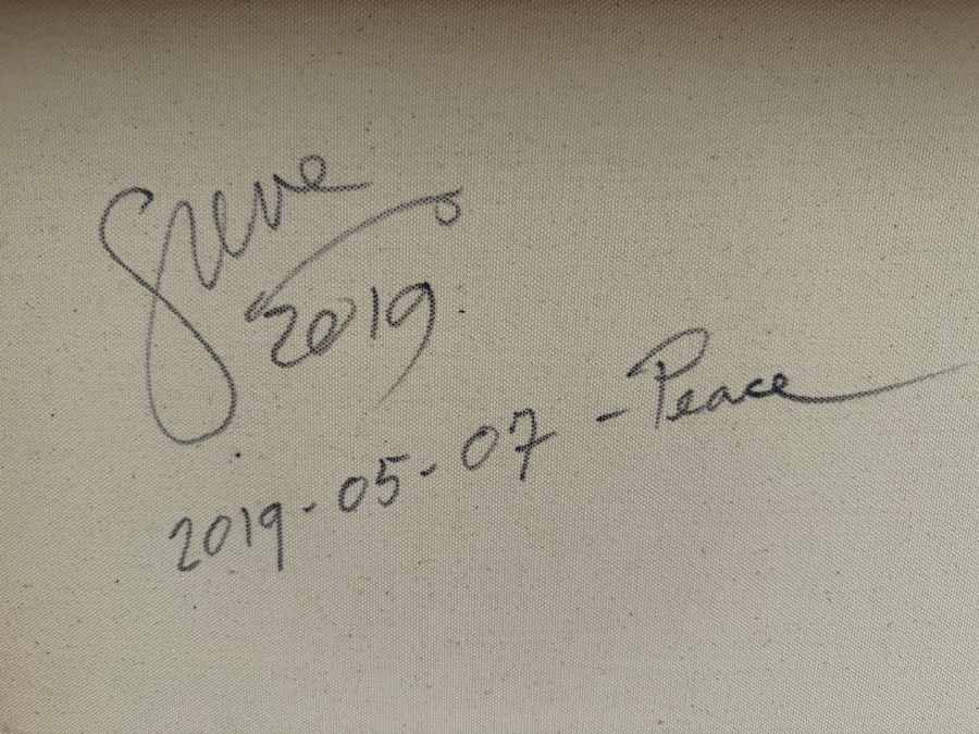 Gerrit Greve (1948-2024, Cardiff by the Sea, CA) Original Abstract Ripple Acrylic Painting On Canvas Titled 'Peace' 2019 Signed Verso 4' X 2' Estimate $1,000-$2,000 [Photo 8]