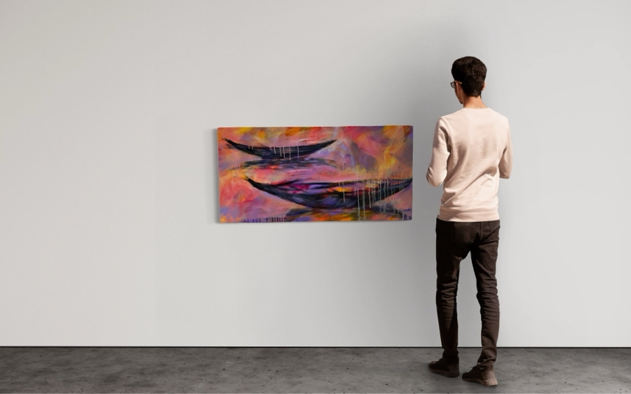 Gerrit Greve (1948-2024, Cardiff by the Sea, CA) Original Abstract Ships At Sea Acrylic Painting On Canvas 2023 Signed Verso 4' X 2' Estimate $1,000-$2,000 [Photo 2]