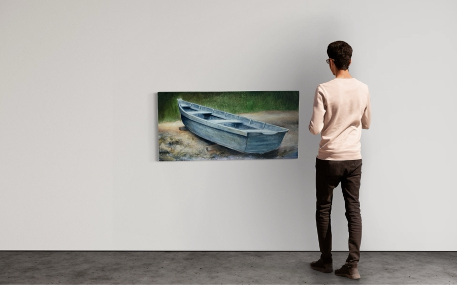 Gerrit Greve (1948-2024, Cardiff by the Sea, CA) Original Boat On Shore Acrylic Painting On Canvas Titled 'Elegy #12' 1993 Signed Verso 4' X 2' Estimate $1,000-$2,000 [Photo 2]