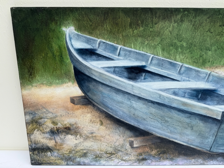 Gerrit Greve (1948-2024, Cardiff by the Sea, CA) Original Boat On Shore Acrylic Painting On Canvas Titled 'Elegy #12' 1993 Signed Verso 4' X 2' Estimate $1,000-$2,000 [Photo 3]