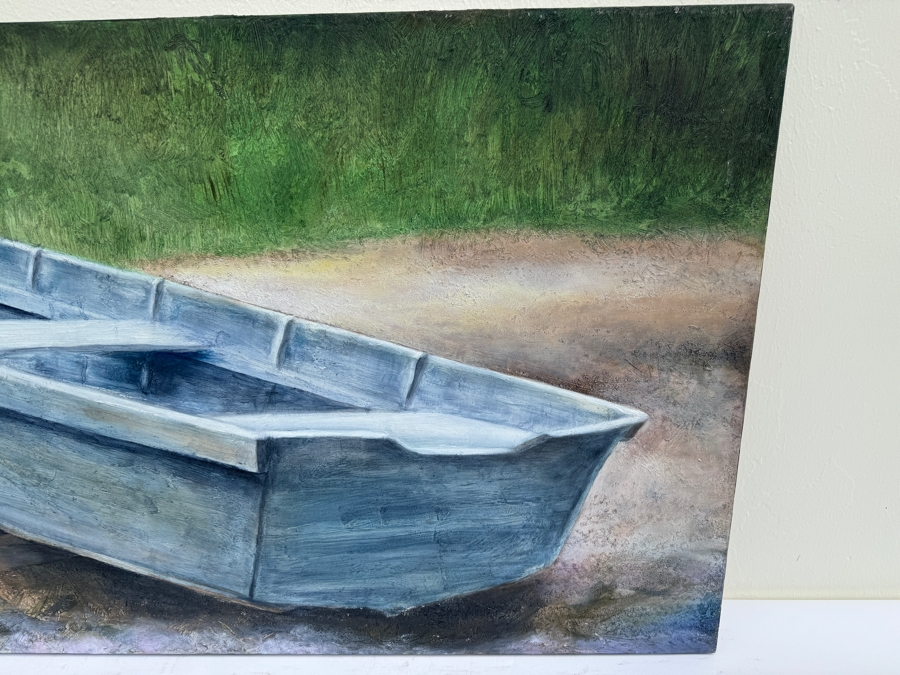 Gerrit Greve (1948-2024, Cardiff by the Sea, CA) Original Boat On Shore Acrylic Painting On Canvas Titled 'Elegy #12' 1993 Signed Verso 4' X 2' Estimate $1,000-$2,000 [Photo 5]