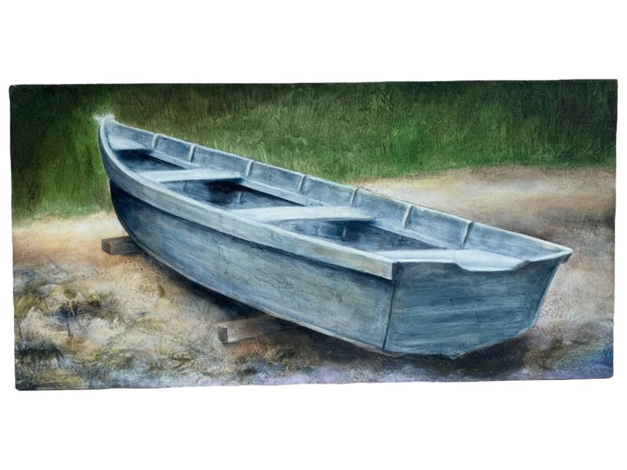 Gerrit Greve (1948-2024, Cardiff by the Sea, CA) Original Boat On Shore Acrylic Painting On Canvas Titled 'Elegy #12' 1993 Signed Verso 4' X 2' Estimate $1,000-$2,000 [Photo 1]