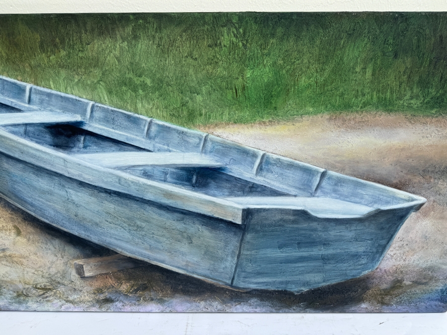 Gerrit Greve (1948-2024, Cardiff by the Sea, CA) Original Boat On Shore Acrylic Painting On Canvas Titled 'Elegy #12' 1993 Signed Verso 4' X 2' Estimate $1,000-$2,000 [Photo 4]
