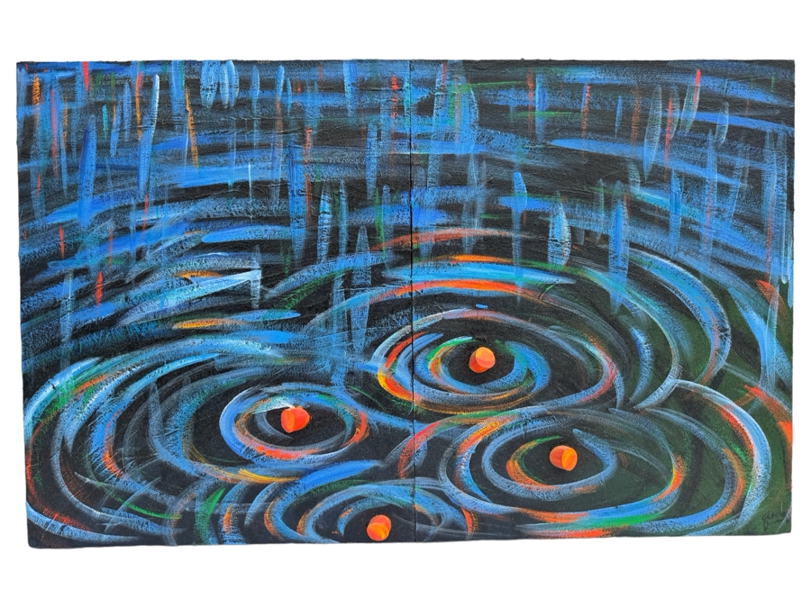 Gerrit Greve (1948-2024, Cardiff by the Sea, CA) Original Abstract Textured Ripples Diptych Mixed Media Acrylic Painting On Canvas Signed Front 4' X 30' Estimate $1,000-$2,000 [Photo 1]
