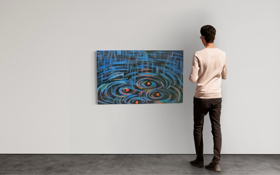 Gerrit Greve (1948-2024, Cardiff by the Sea, CA) Original Abstract Textured Ripples Diptych Mixed Media Acrylic Painting On Canvas Signed Front 4' X 30' Estimate $1,000-$2,000 [Photo 2]