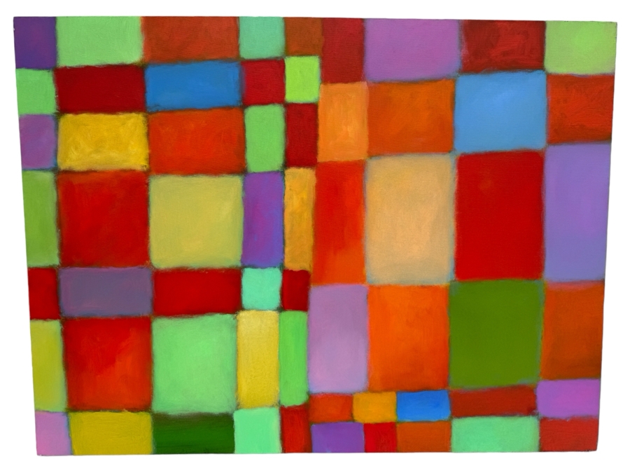 Gerrit Greve (1948-2024, Cardiff by the Sea, CA) Original Abstract Colorful Acrylic Painting On Canvas Signed Verso 40' X 30' Estimate $1,000-$2,000