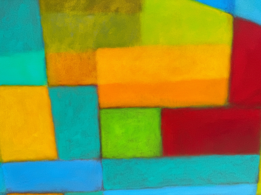 Gerrit Greve (1948-2024, Cardiff by the Sea, CA) Original Abstract Colorful Acrylic Painting On Canvas Titled 'Structure 04' 2006 Signed Verso 4' X 3' Estimate $1,500-$3,000 [Photo 4]
