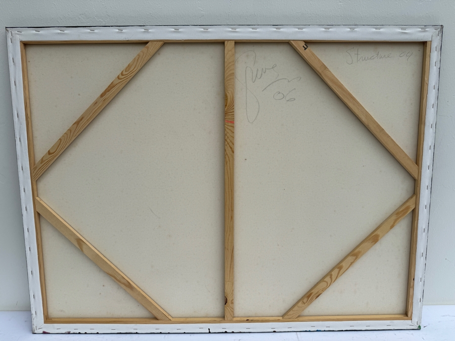 Gerrit Greve (1948-2024, Cardiff by the Sea, CA) Original Abstract Colorful Acrylic Painting On Canvas Titled 'Structure 04' 2006 Signed Verso 4' X 3' Estimate $1,500-$3,000 [Photo 7]