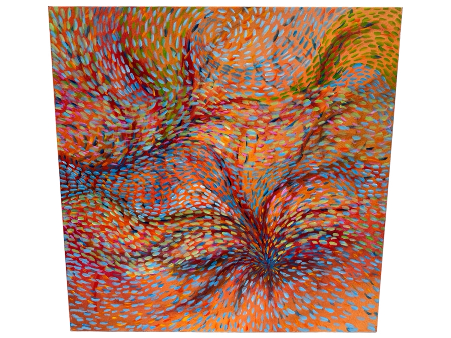 Gerrit Greve (1948-2024, Cardiff by the Sea, CA) Original Abstract Underwater Ocean Acrylic Painting On Canvas Titled 'Underwater 14' 2019 Signed Verso 3' X 3' Estimate $1,000-$2,000