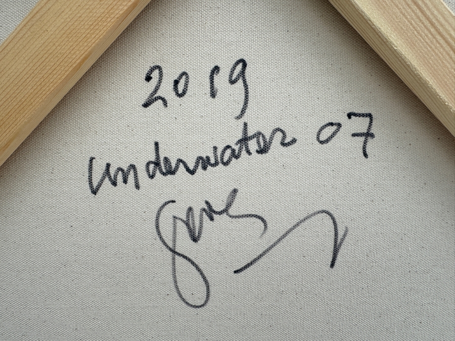 Gerrit Greve (1948-2024, Cardiff by the Sea, CA) Original Abstract Underwater Ocean Acrylic Painting On Canvas Titled 'Underwater 07' 2019 Signed Verso 3' X 3' Estimate $1,000-$2,000 [Photo 7]