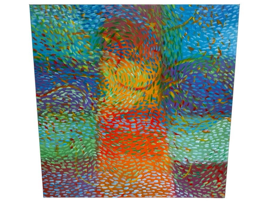 Gerrit Greve (1948-2024, Cardiff by the Sea, CA) Original Abstract Underwater Ocean Acrylic Painting On Canvas Titled 'Underwater 07' 2019 Signed Verso 3' X 3' Estimate $1,000-$2,000